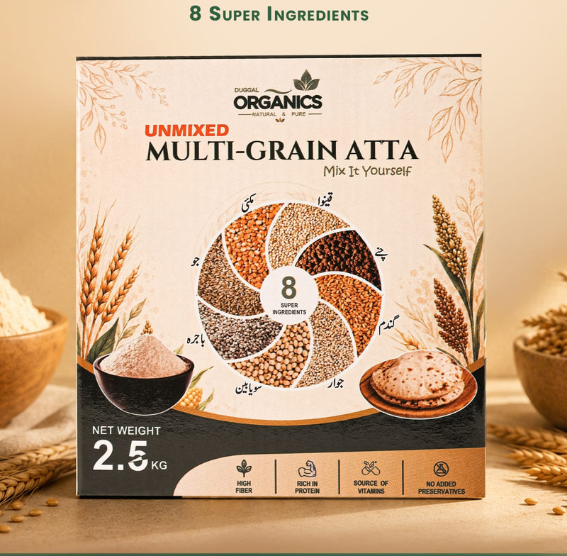Unmixed Multi-Grain Atta – 8 Natural Grains | High Fiber & Protein | 2.5 kg | 5 kg